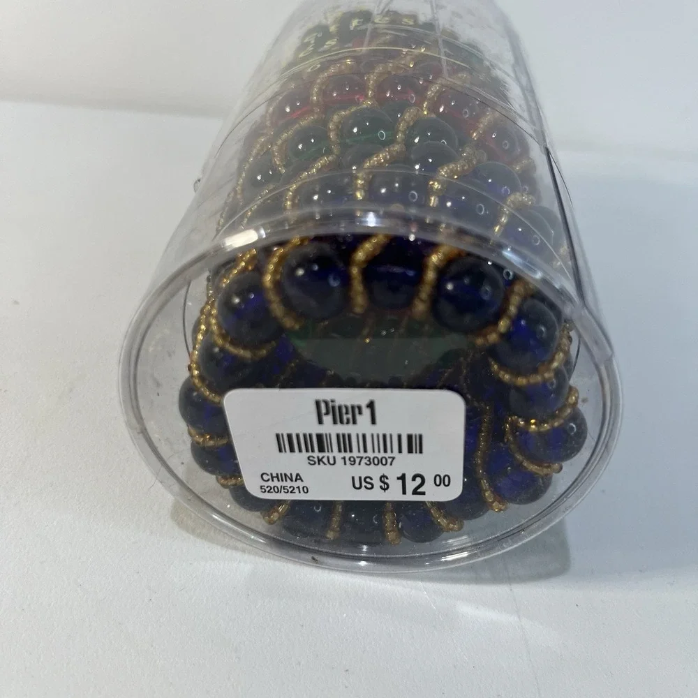 Pier 1 Imports Glass Beaded Napkin Rings Holders 6 Red Blue‎ Green Gold  Decor
